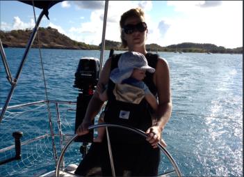 Mum doing the anchore manoever, Dad is watching out for coral heads in the front
