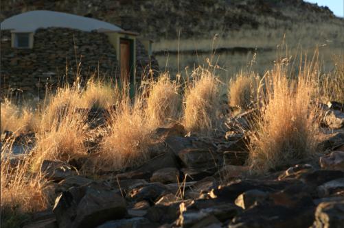 stone garden at Rostock Ritz and a hut in the back